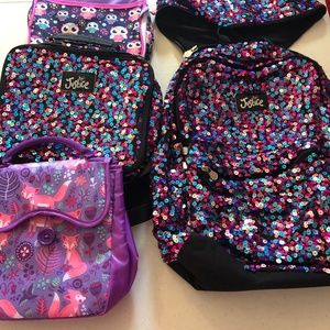 Justice back pack and lunch bags